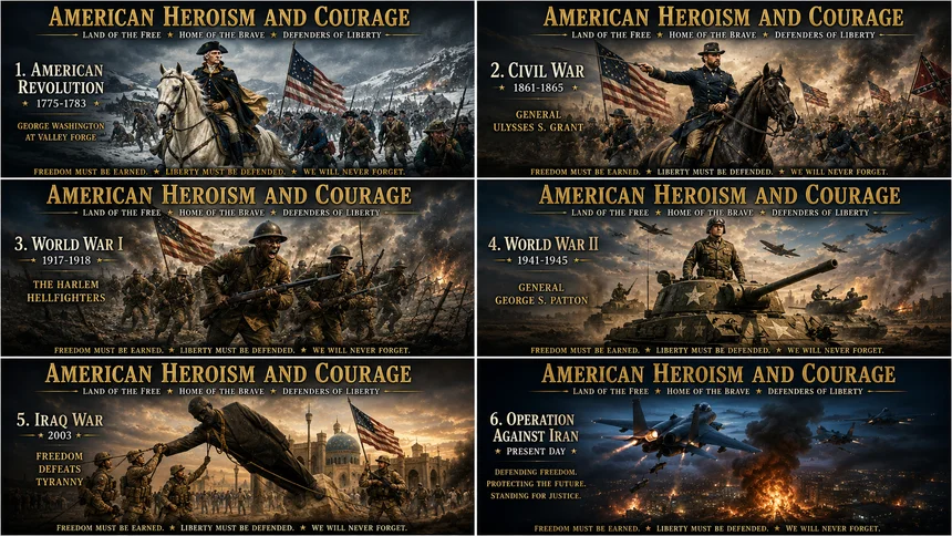 Collage of American wars — the legacy George Washington began